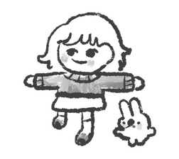 A drawing of a girl standing with her bunny.